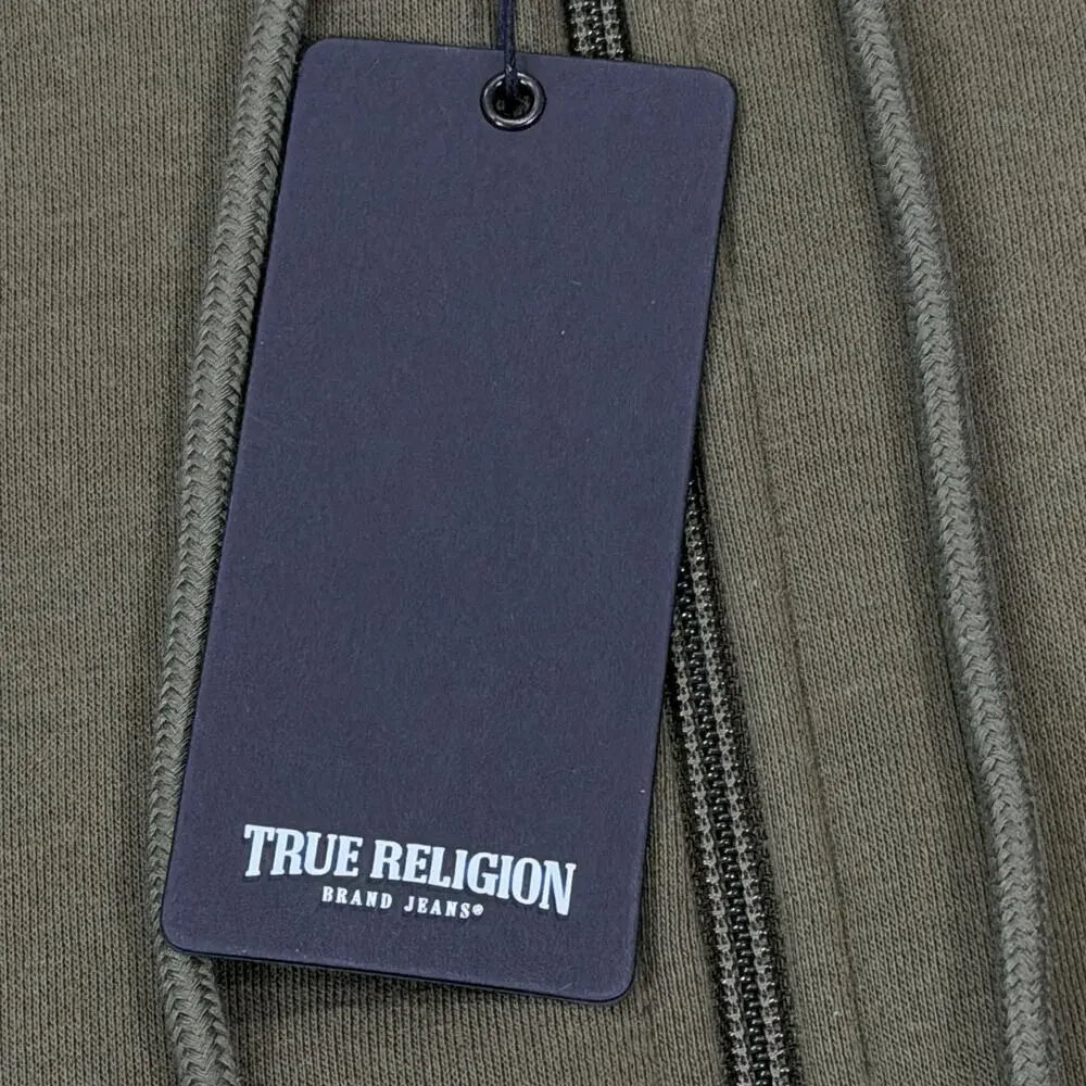 True Religion Core Zip Up Hoodie Mens Medium M Kalamata Olive Green Buddha NWT